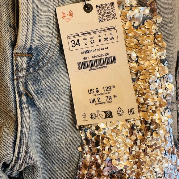 NWT Zara Sequin Jeans ZW Collection - Picture 6 of 7